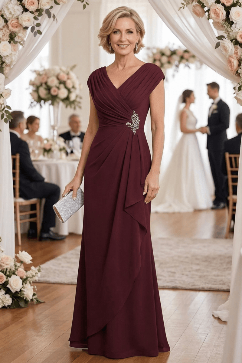 V Neck Chiffon Formal Dress for Mother of the Bride