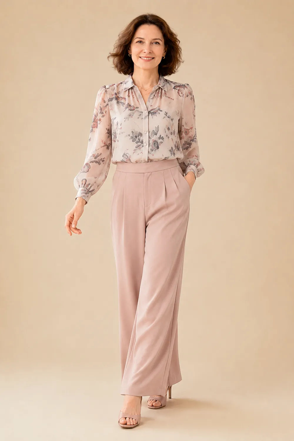 Sophisticated Floral Blouse and Wide Leg Pant Set