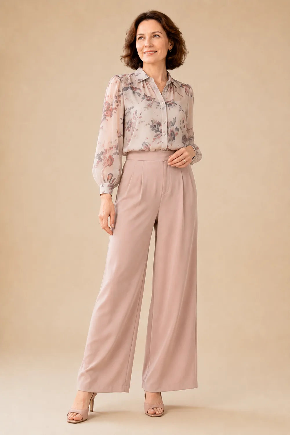 Sophisticated Floral Blouse and Wide Leg Pant Set