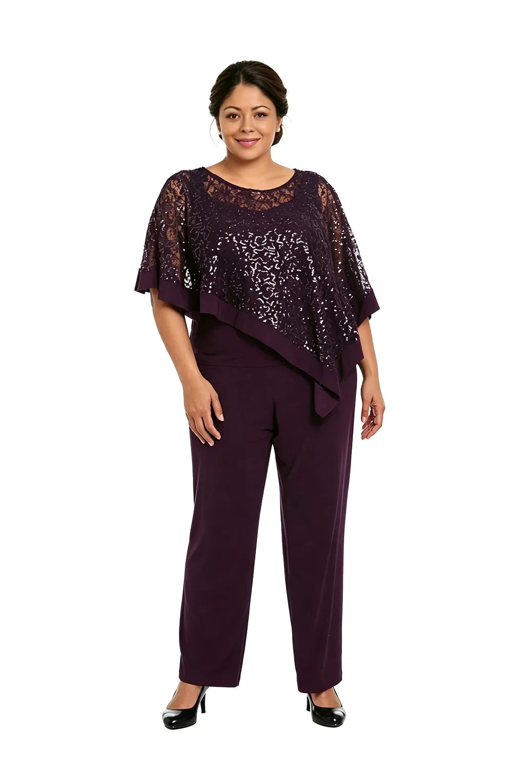 Plus Size Sequin Cape Mother of the Bride Pant Suit