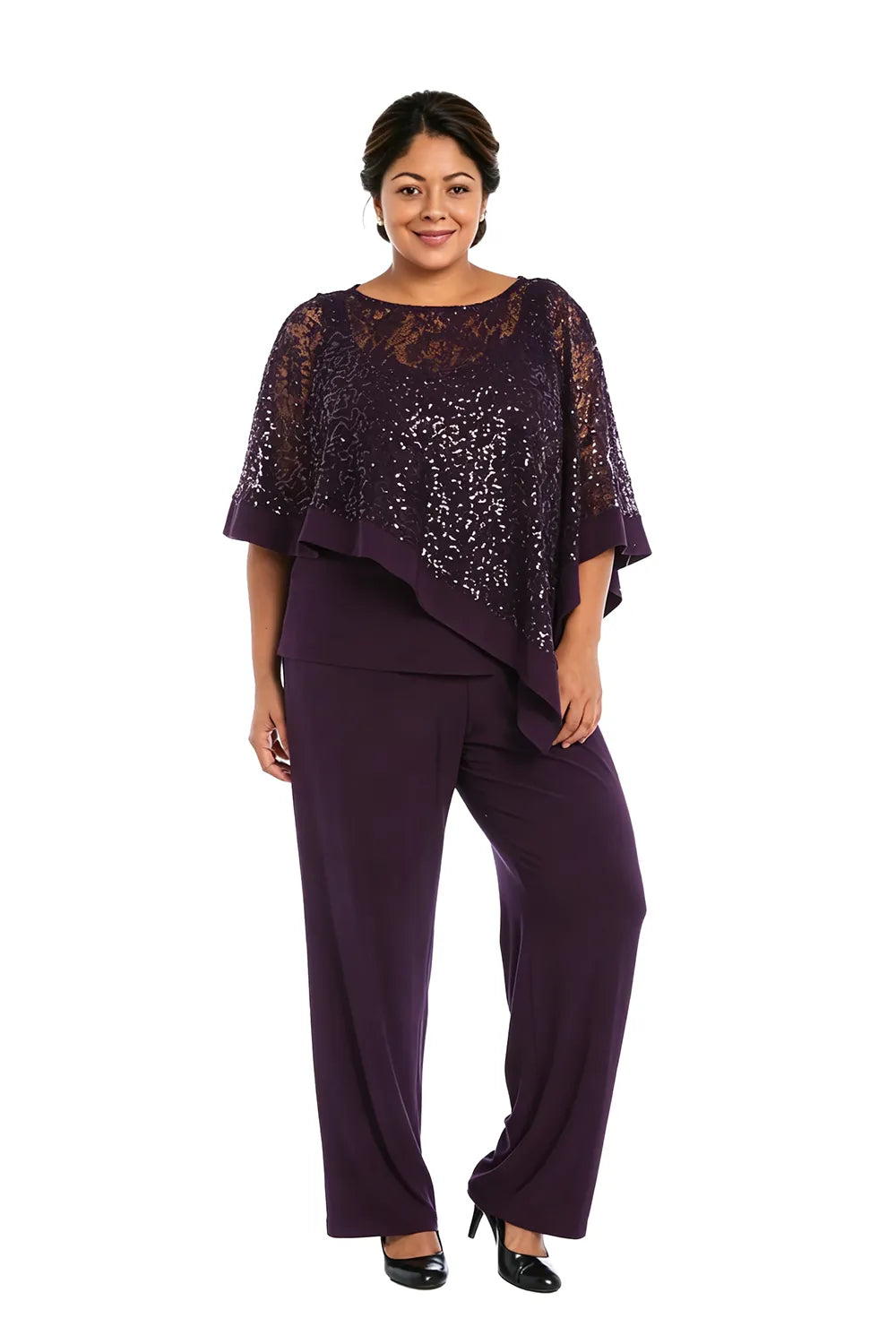 Plus Size Sequin Cape Mother of the Bride Pant Suit