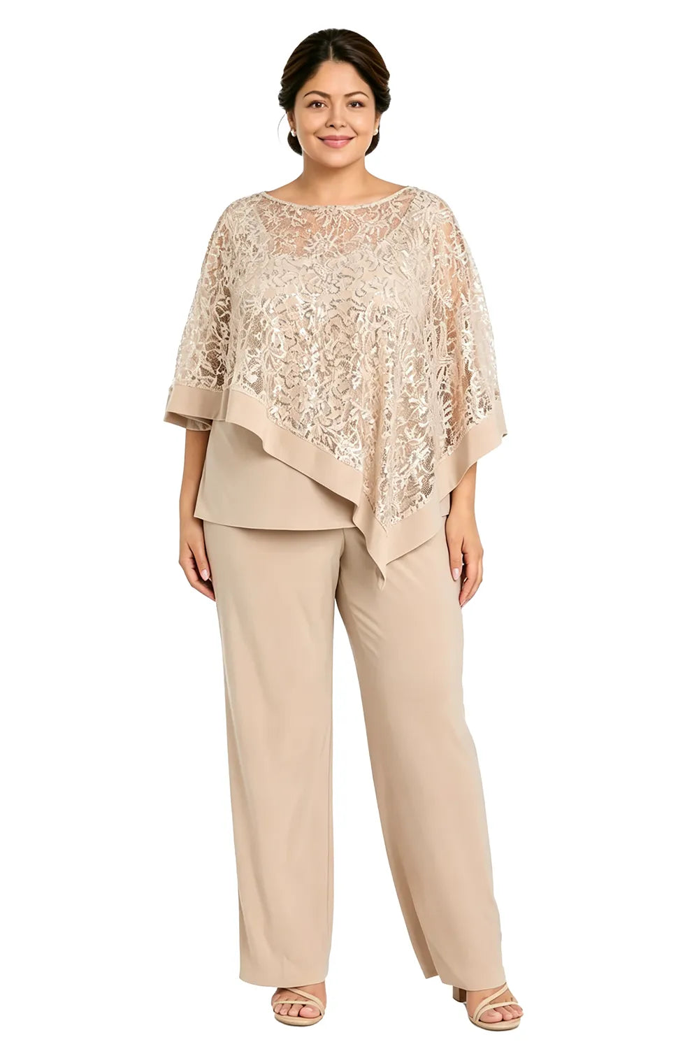 Plus Size Sequin Cape Mother of the Bride Pant Suit