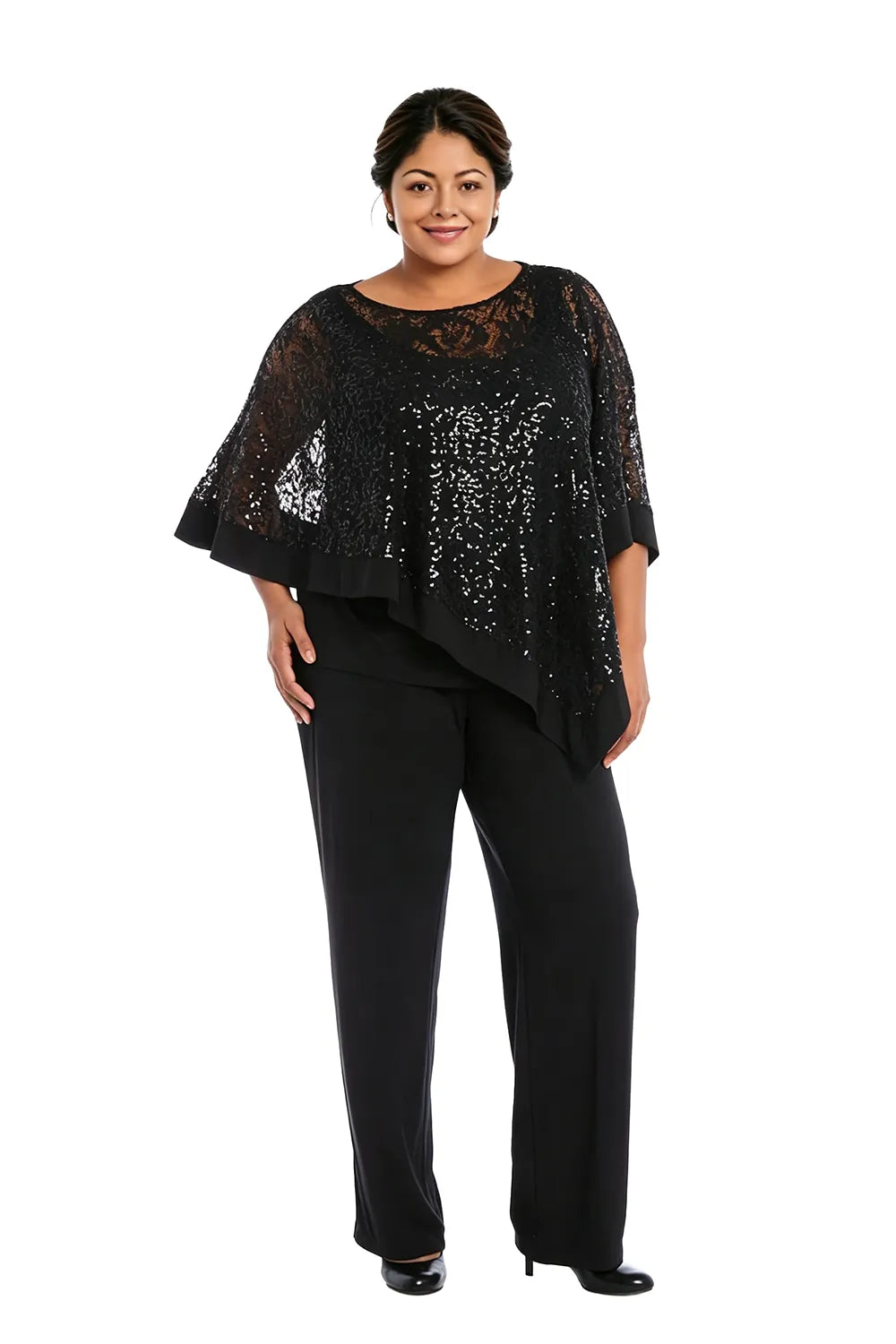 Plus Size Sequin Cape Mother of the Bride Pant Suit