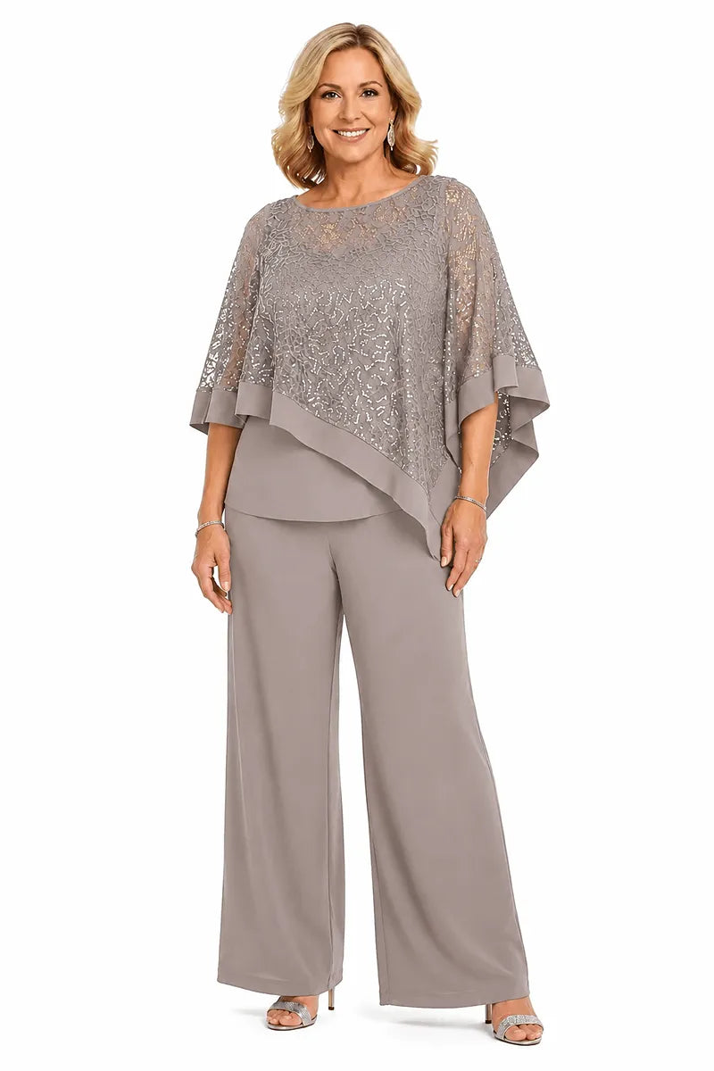 Plus Size Sequin Cape Mother of the Bride Pant Suit