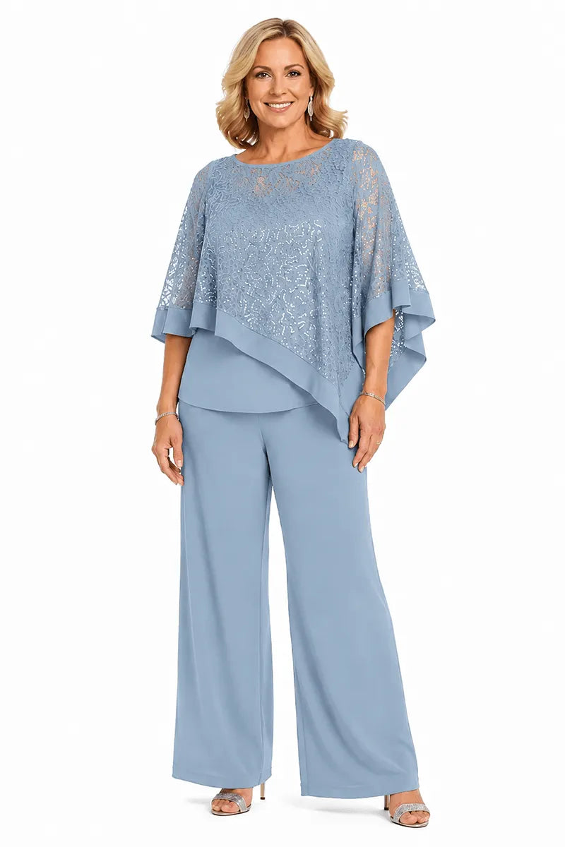 Plus Size Sequin Cape Mother of the Bride Pant Suit