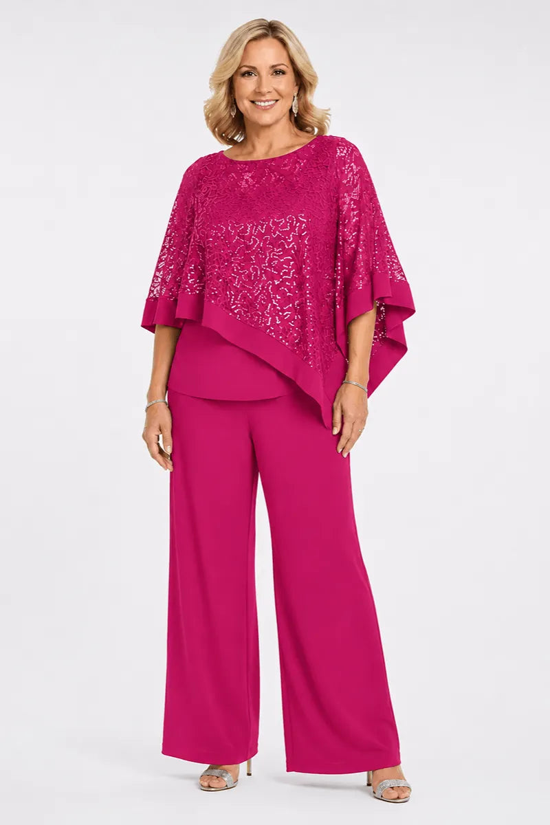 Plus Size Sequin Cape Mother of the Bride Pant Suit