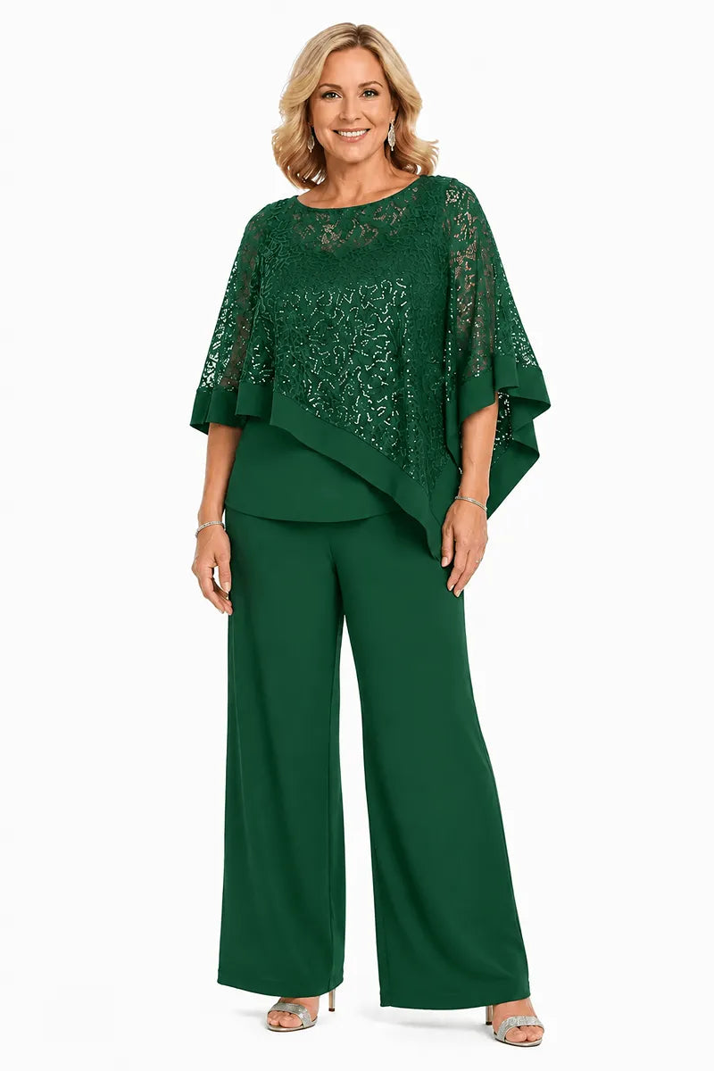 Plus Size Sequin Cape Mother of the Bride Pant Suit