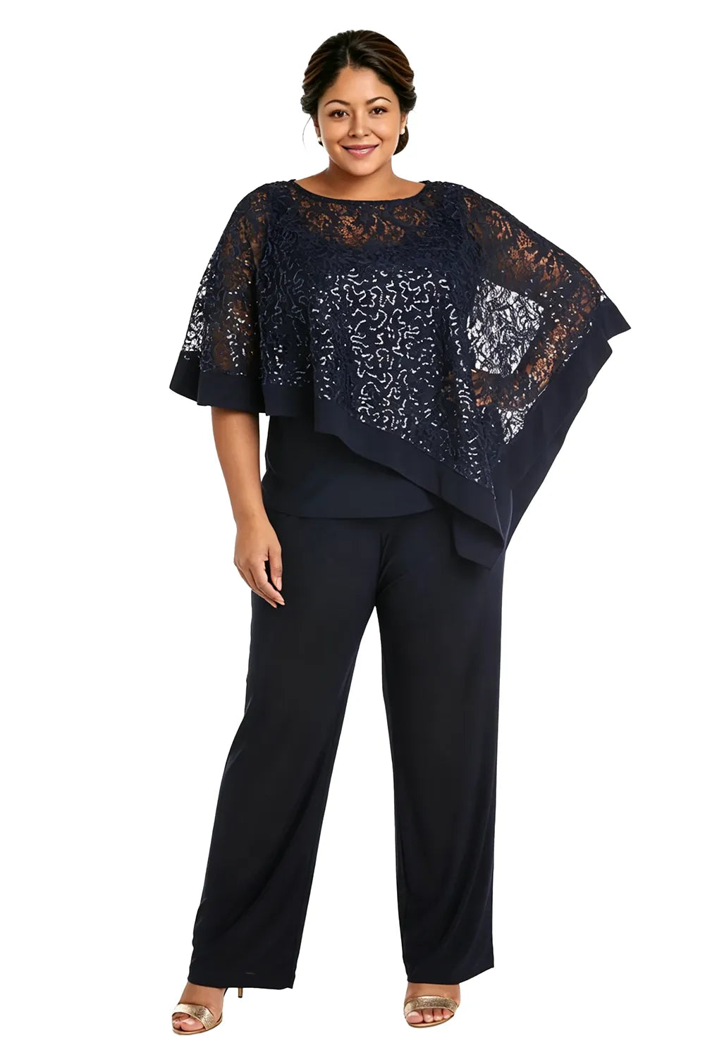 Plus Size Sequin Cape Mother of the Bride Pant Suit