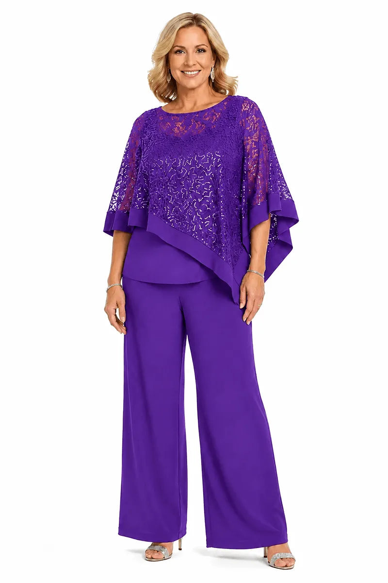 Plus Size Sequin Cape Mother of the Bride Pant Suit