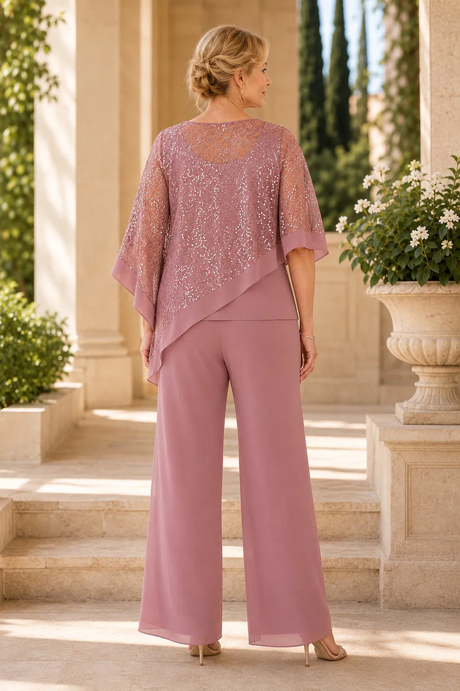 Plus Size Sequin Cape Mother of the Bride Pant Suit