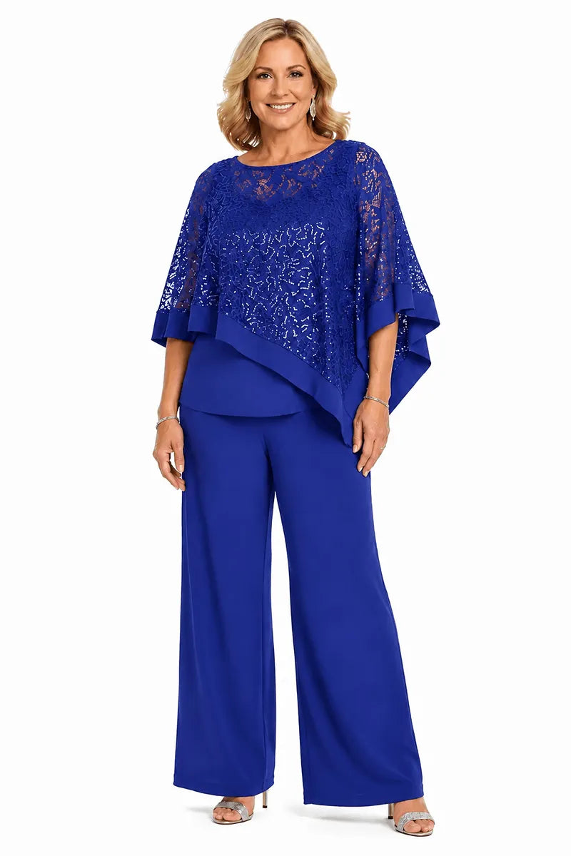 Plus Size Sequin Cape Mother of the Bride Pant Suit