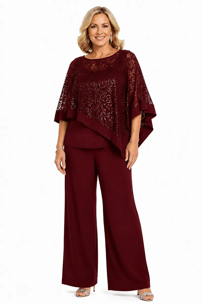 Plus Size Sequin Cape Mother of the Bride Pant Suit
