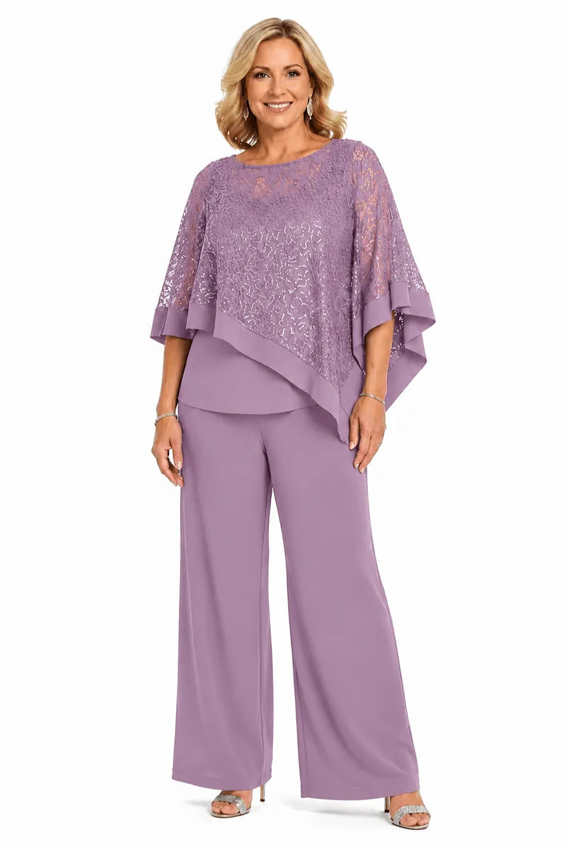 Plus Size Sequin Cape Mother of the Bride Pant Suit