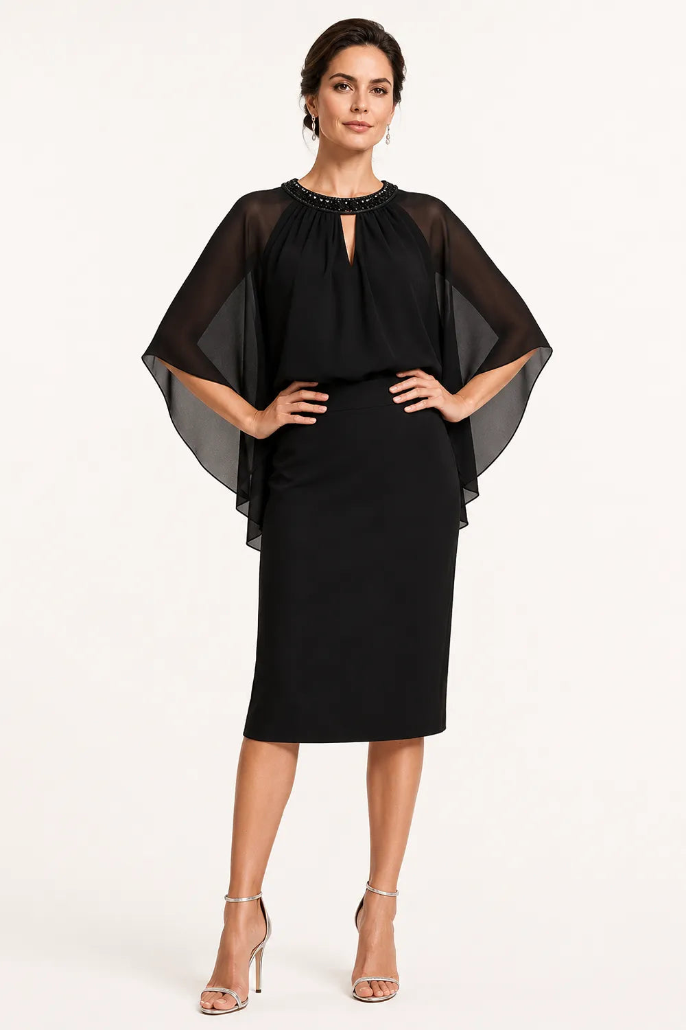 Elegant Cape Sleeve Formal Dress