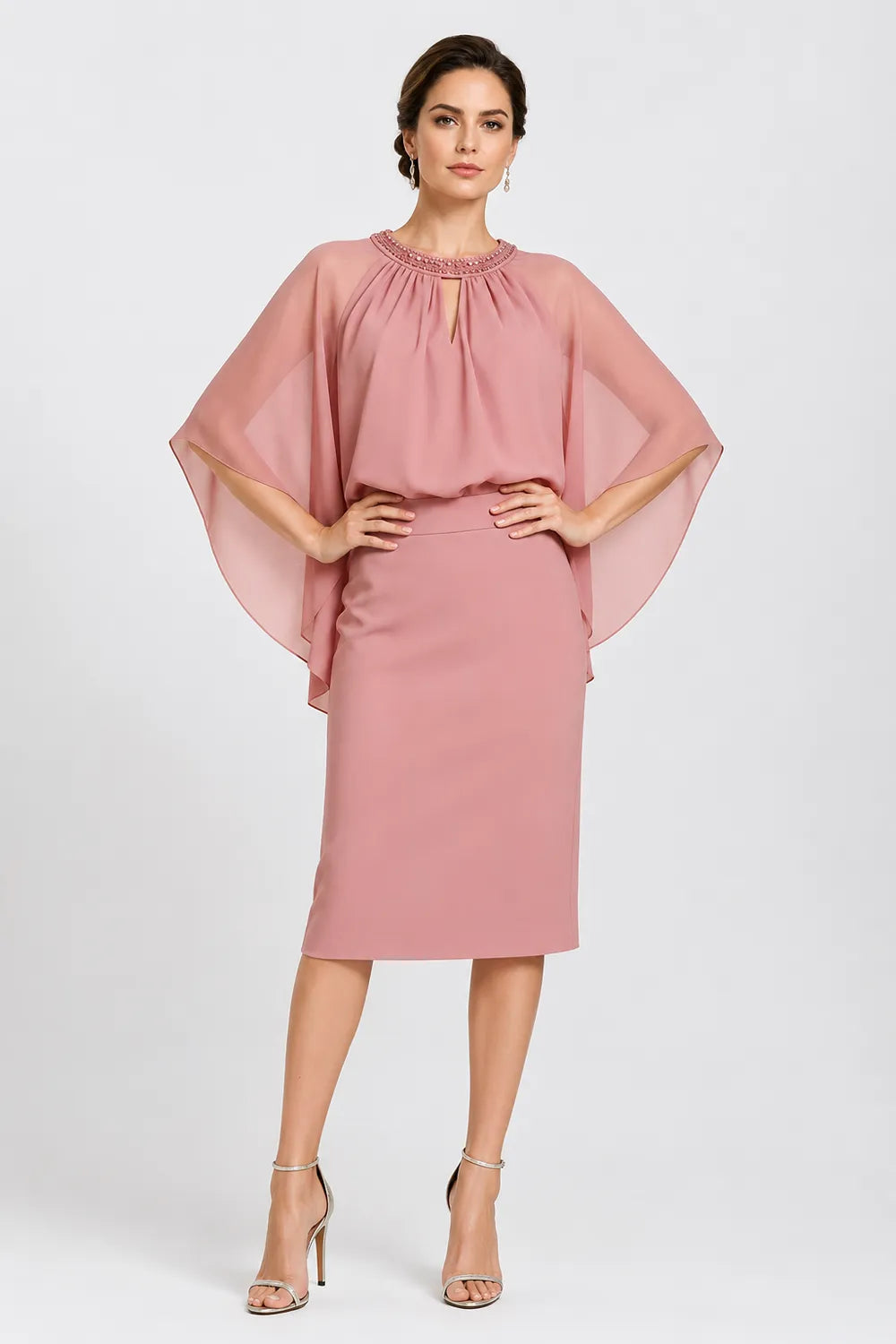 Elegant Cape Sleeve Formal Dress