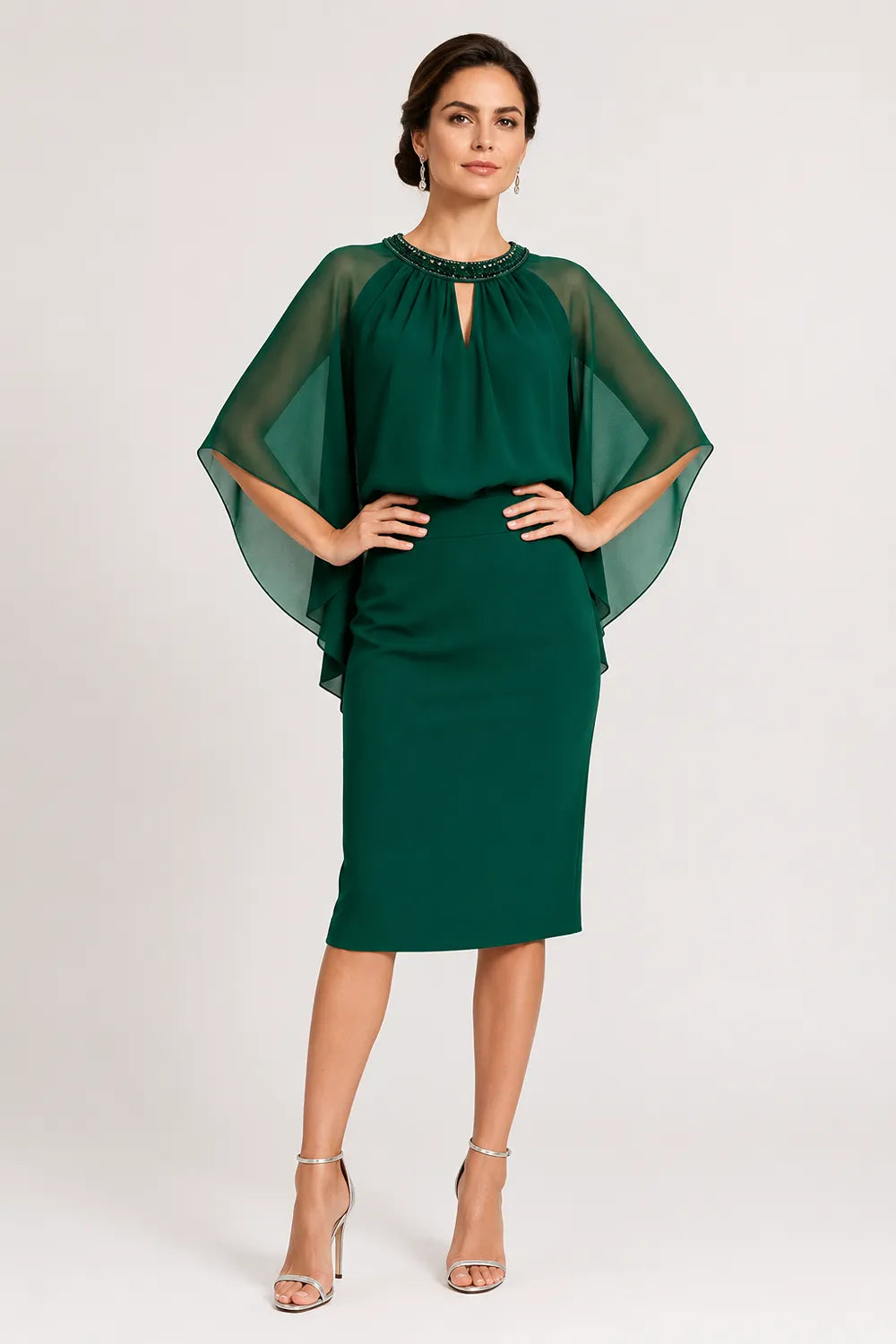 Elegant Cape Sleeve Formal Dress