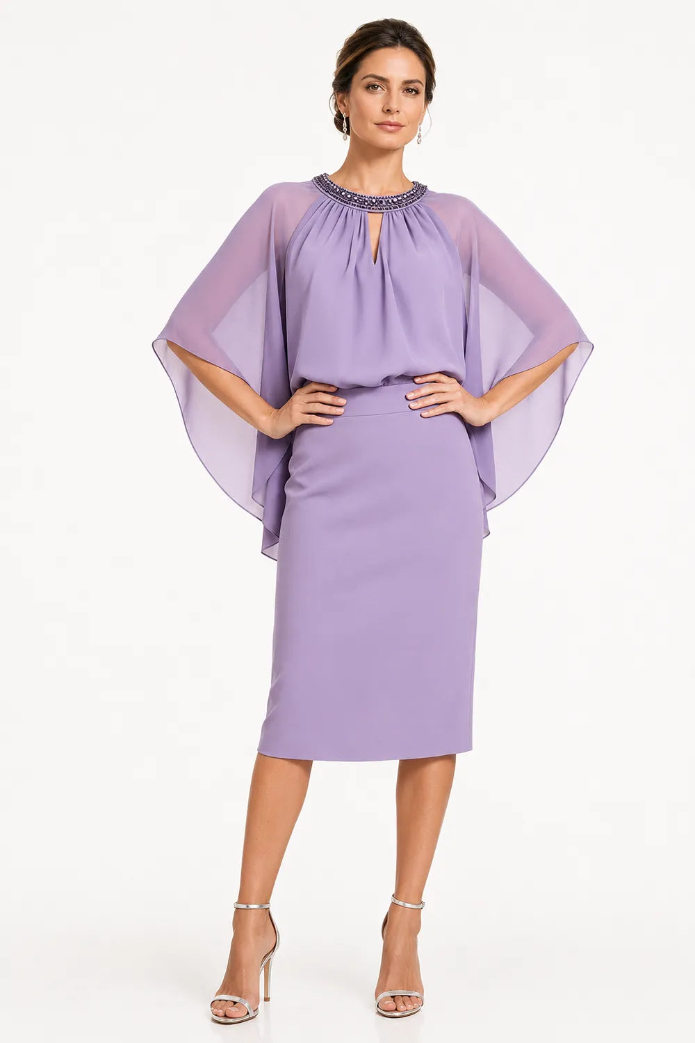 Elegant Cape Sleeve Formal Dress