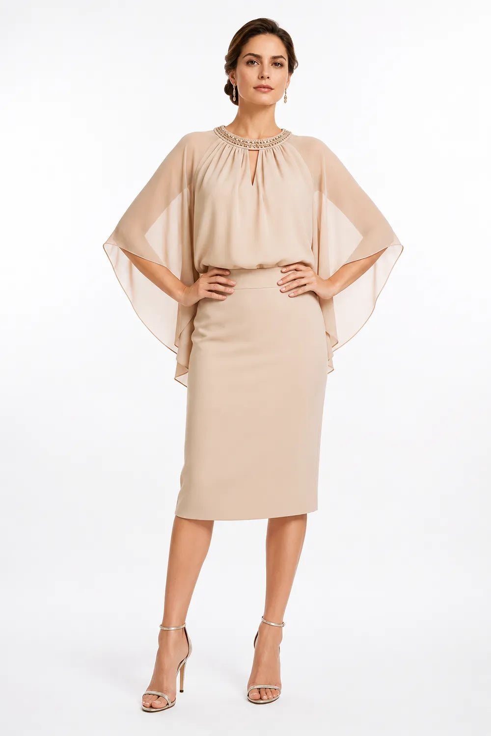 Elegant Cape Sleeve Formal Dress