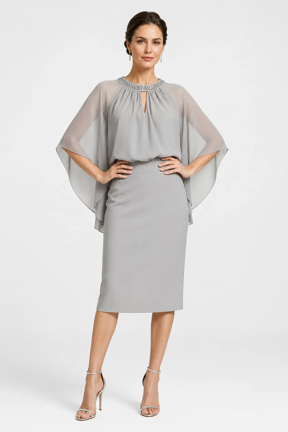 Elegant Cape Sleeve Formal Dress