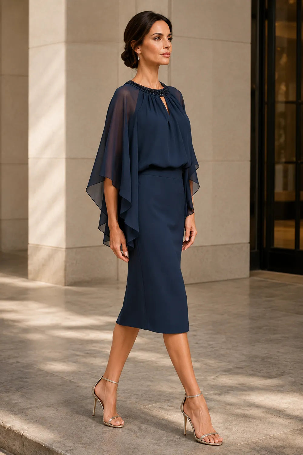 Elegant Cape Sleeve Formal Dress