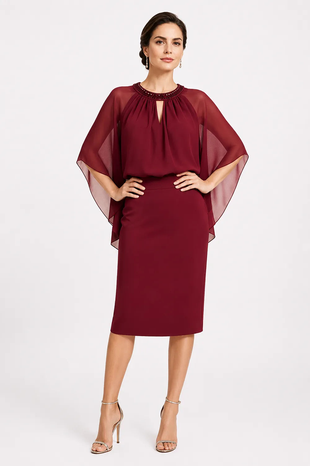 Elegant Cape Sleeve Formal Dress