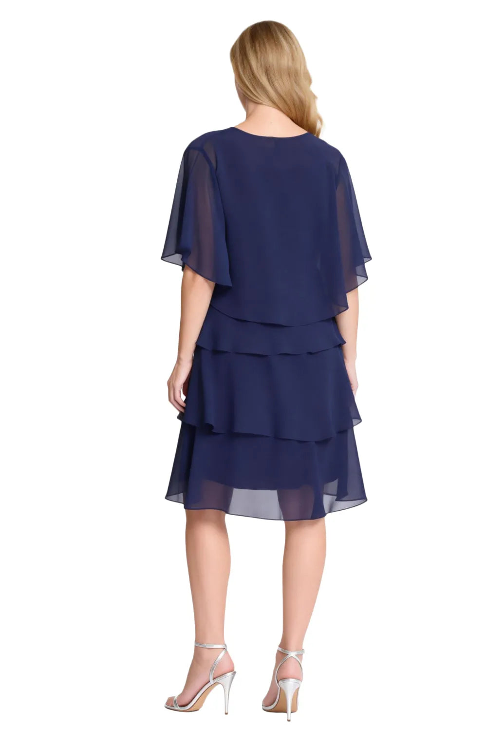 Chic Tiered Chiffon Dress with Sheer Sleeves