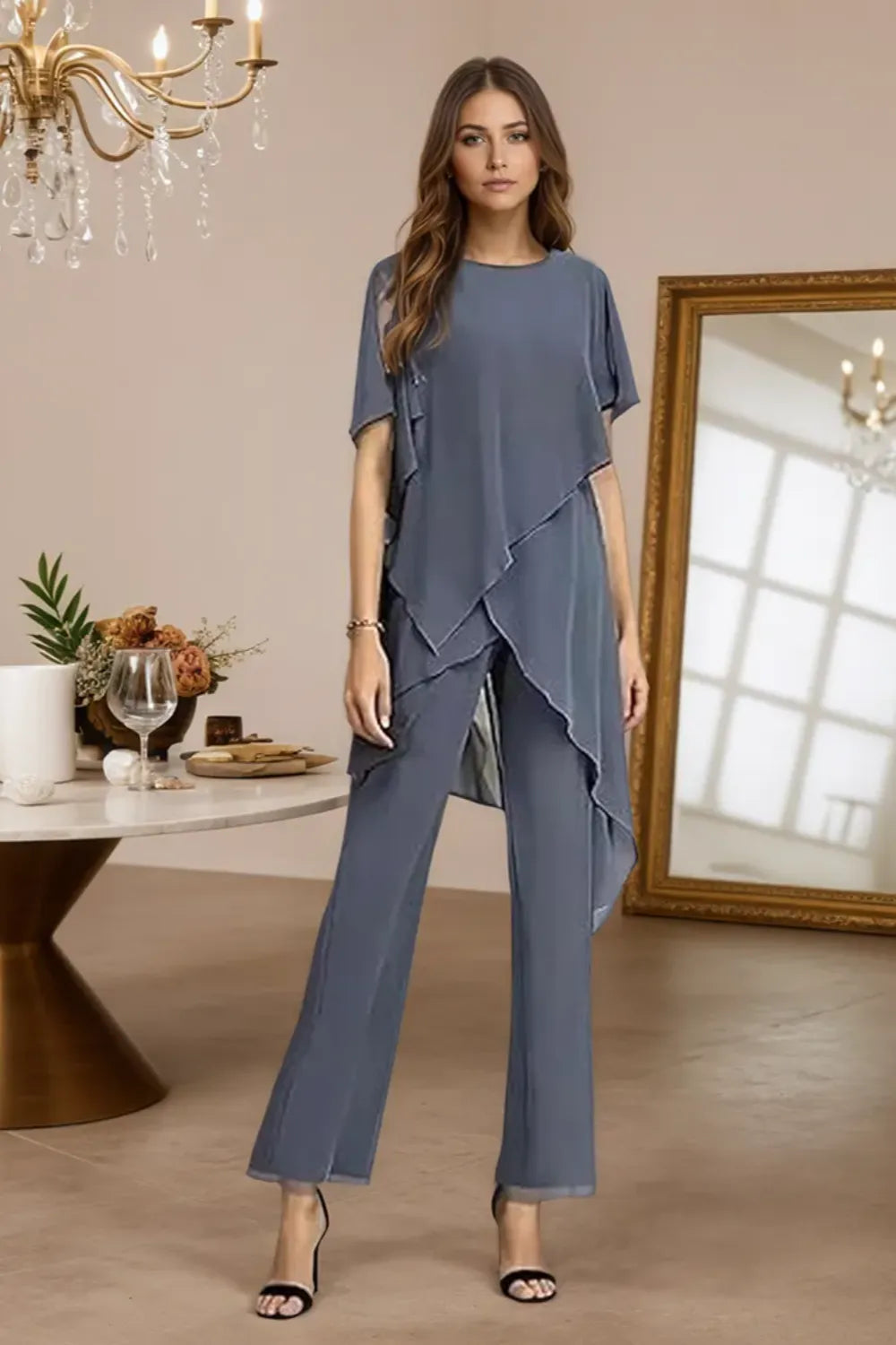 Valora Flowing Chiffon Formal Pant Set