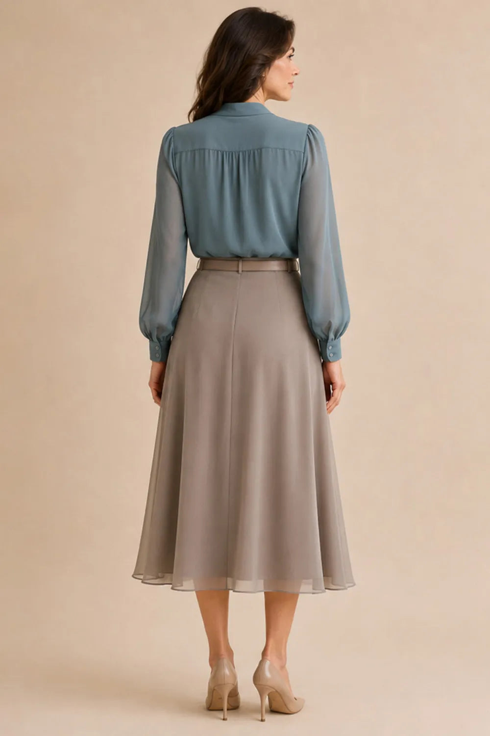 Graceful Bow Neck Chiffon Midi Dress
