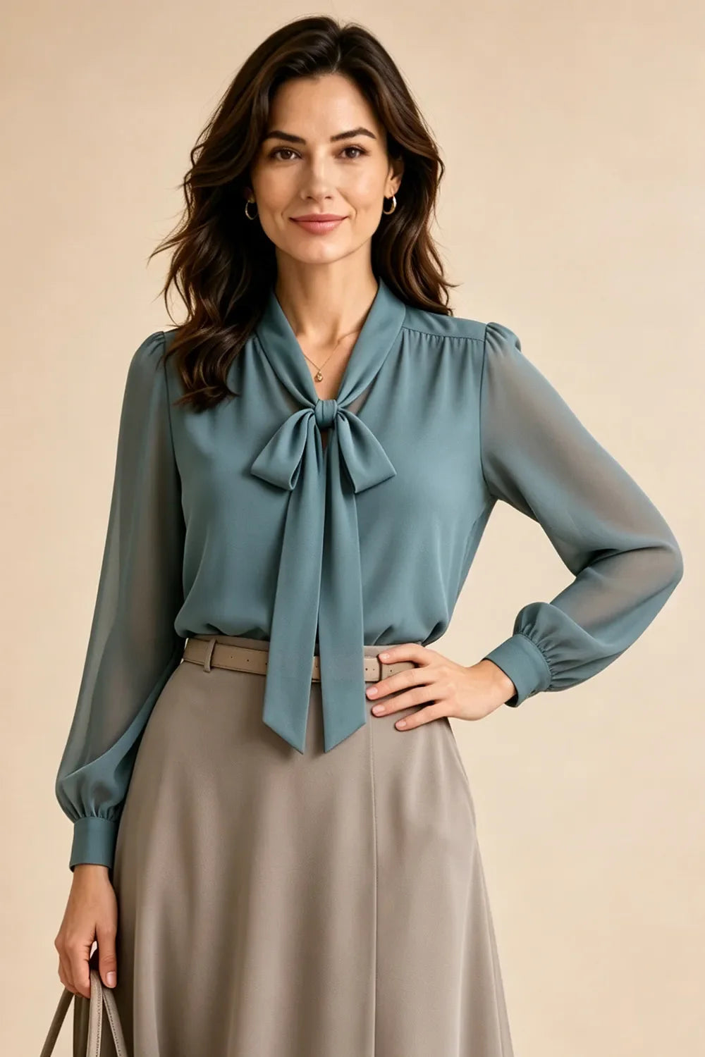 Graceful Bow Neck Chiffon Midi Dress
