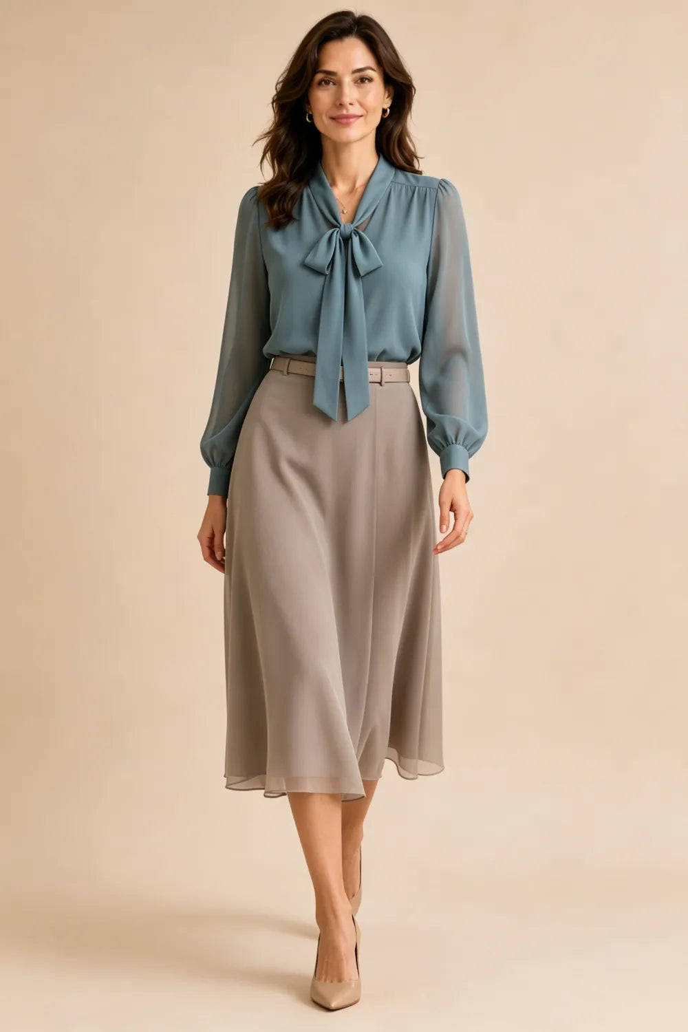 Graceful Bow Neck Chiffon Midi Dress