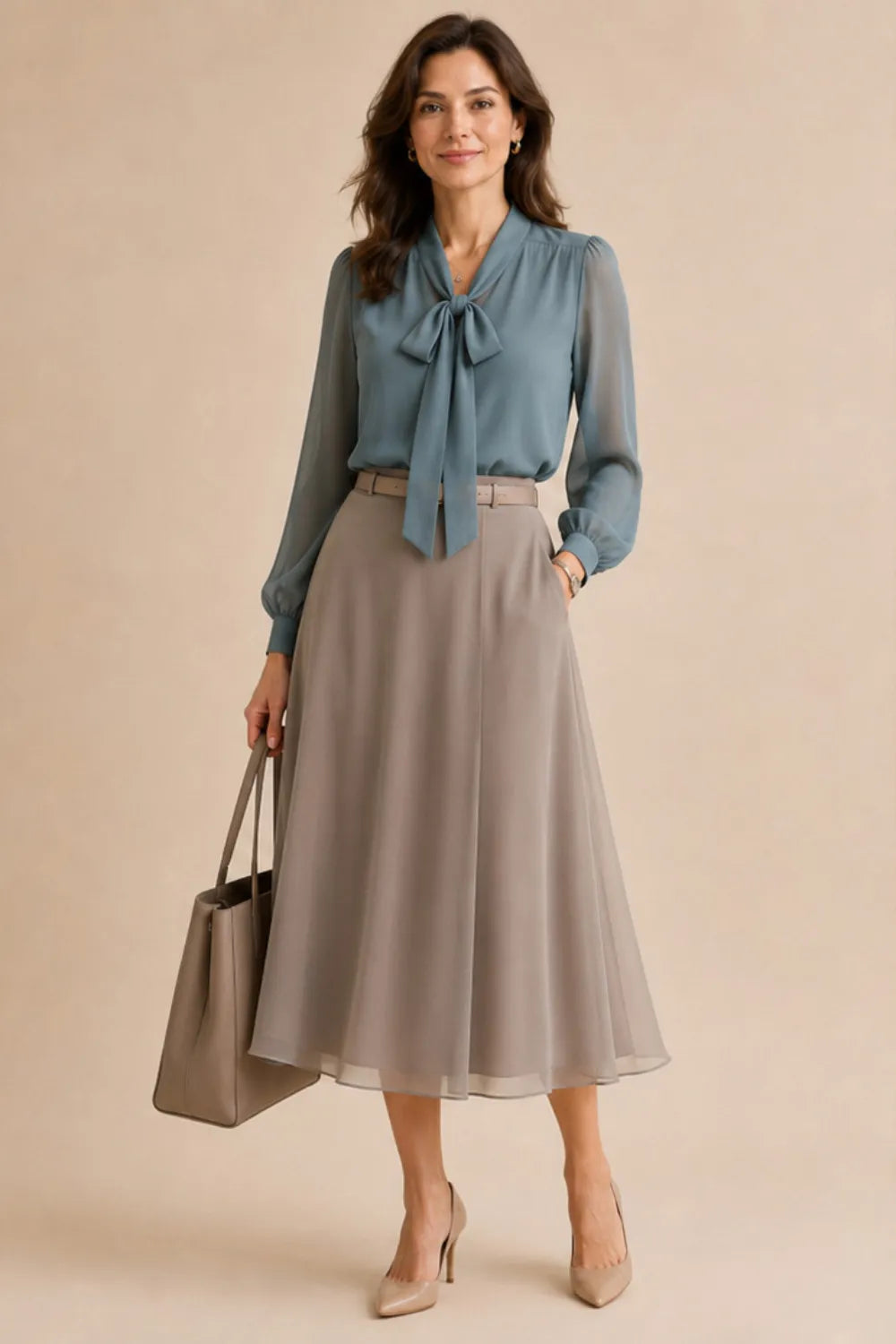 Graceful Bow Neck Chiffon Midi Dress