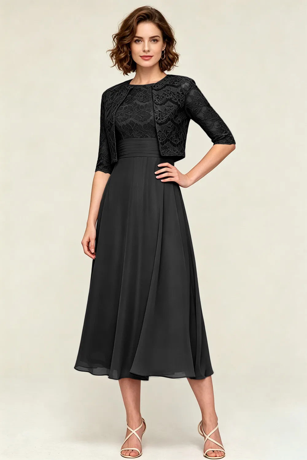 Lace Jacket Midi Formal Dress