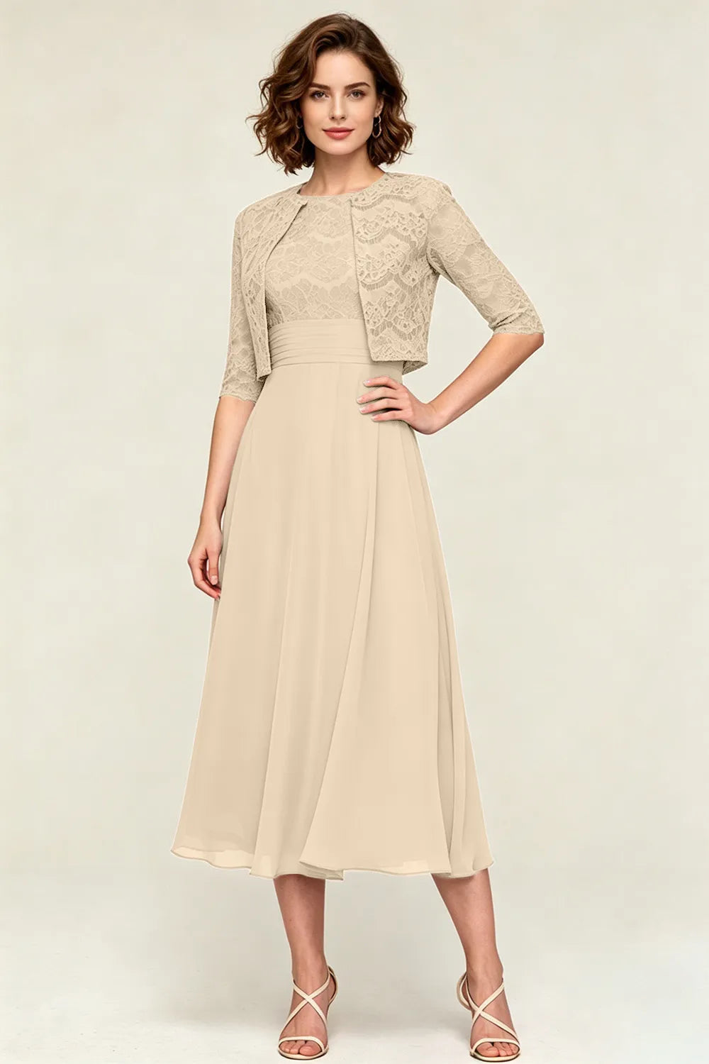 Lace Jacket Midi Formal Dress