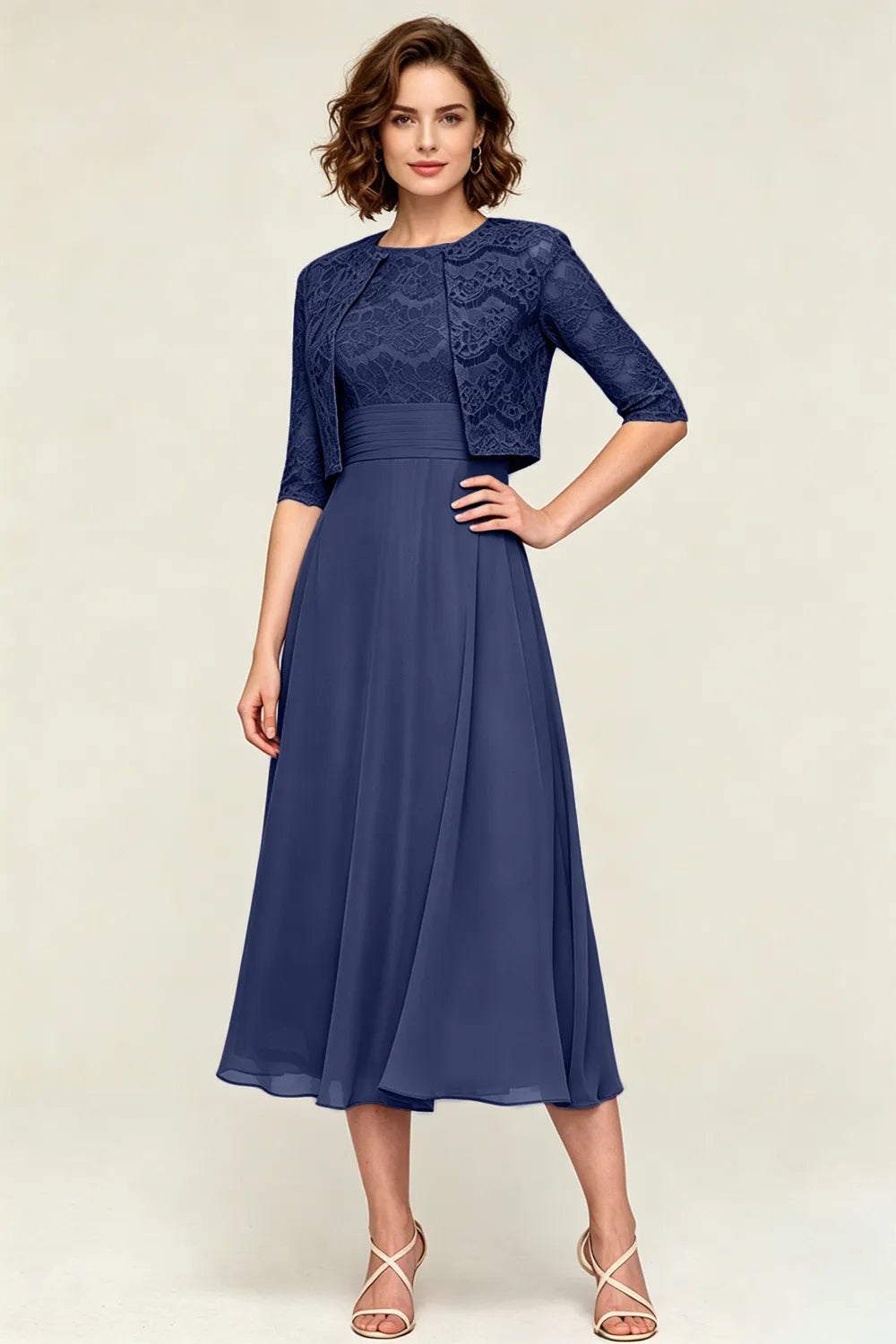 Lace Jacket Midi Formal Dress
