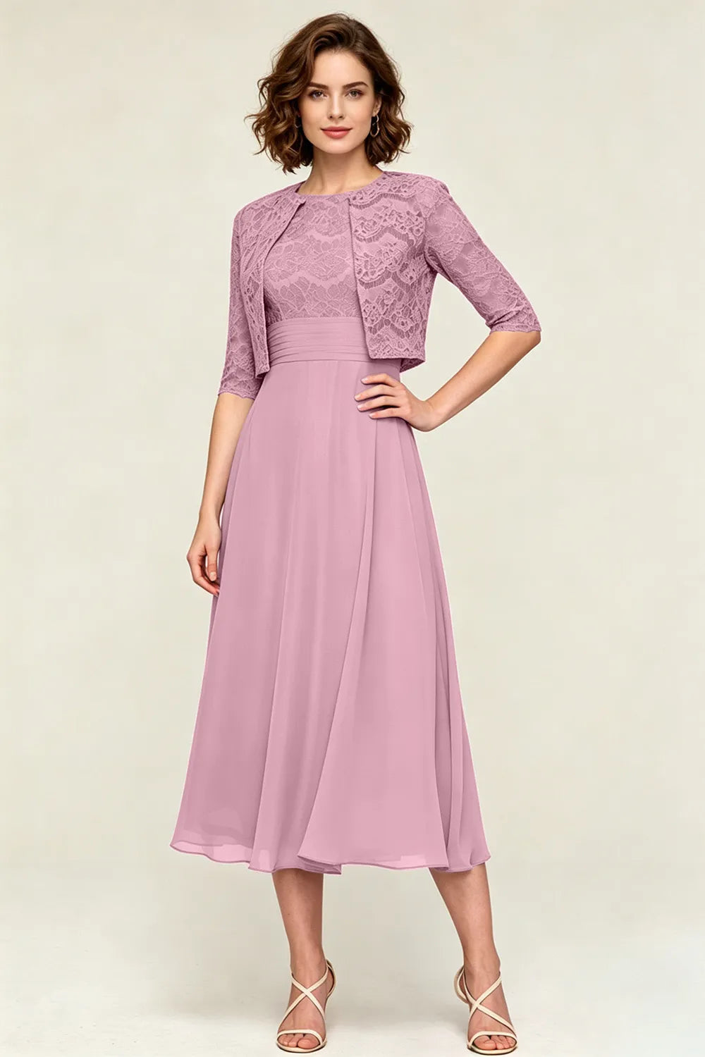 Lace Jacket Midi Formal Dress