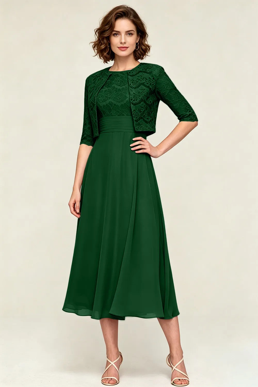 Lace Jacket Midi Formal Dress
