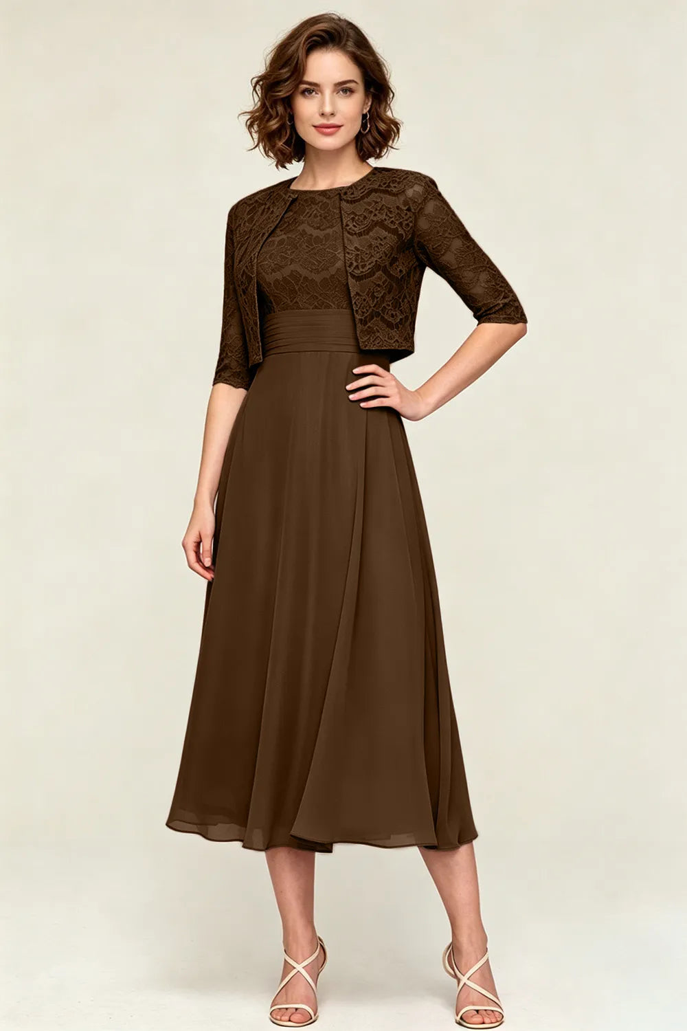 Lace Jacket Midi Formal Dress