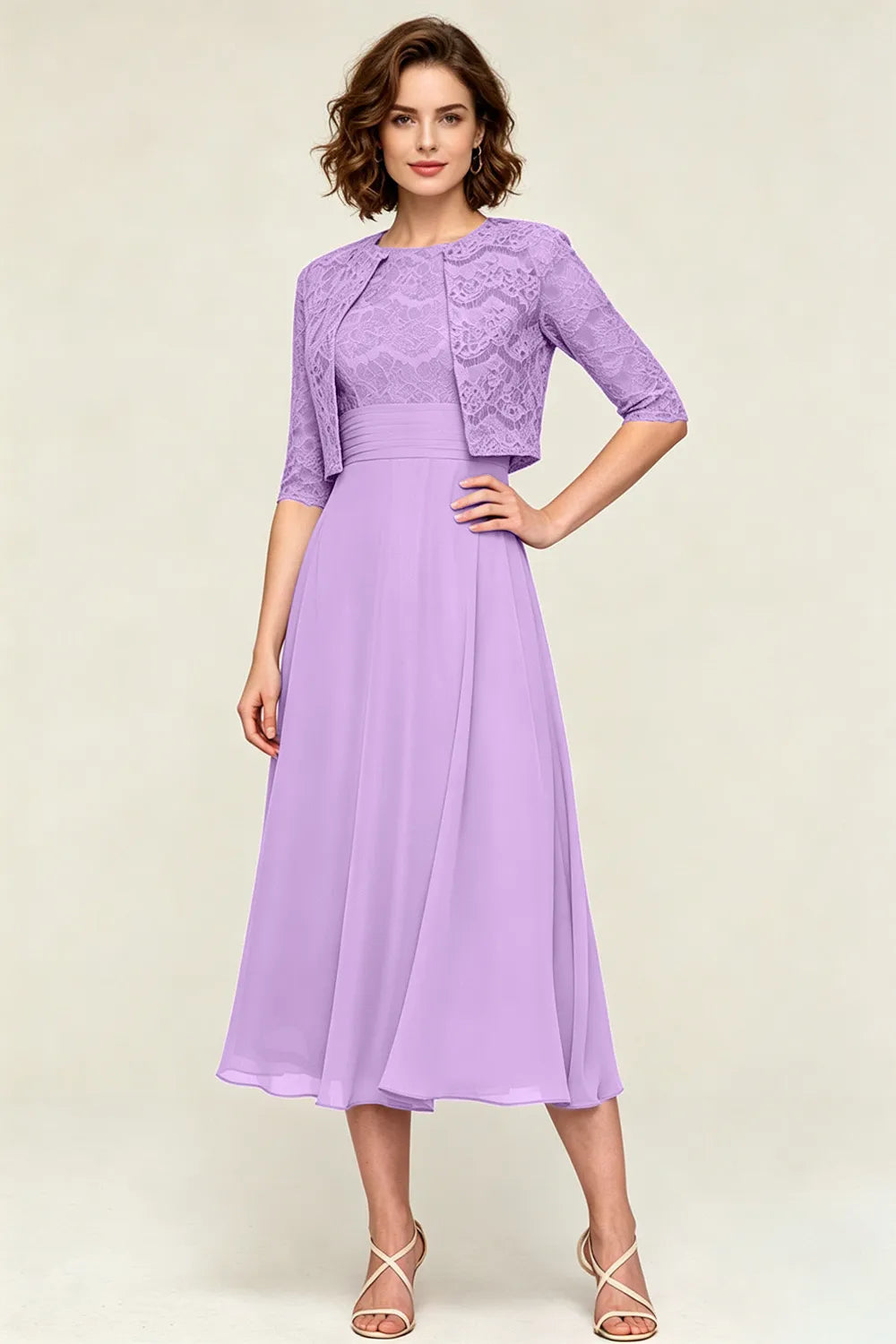 Lace Jacket Midi Formal Dress