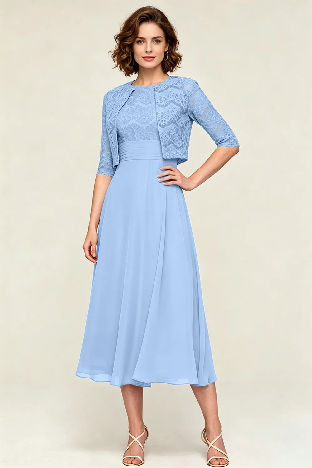 Lace Jacket Midi Formal Dress