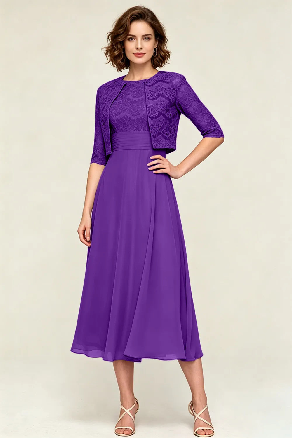 Lace Jacket Midi Formal Dress