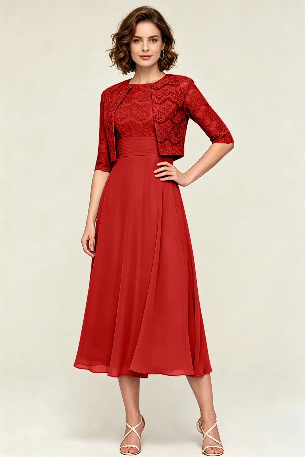 Lace Jacket Midi Formal Dress