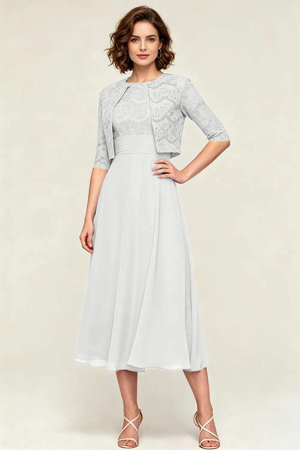 Lace Jacket Midi Formal Dress