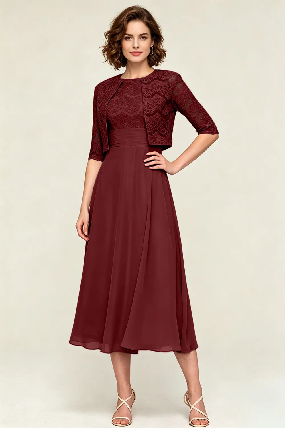 Lace Jacket Midi Formal Dress