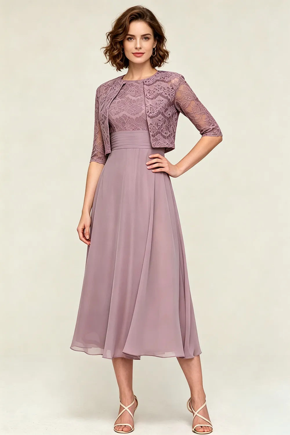 Lace Jacket Midi Formal Dress
