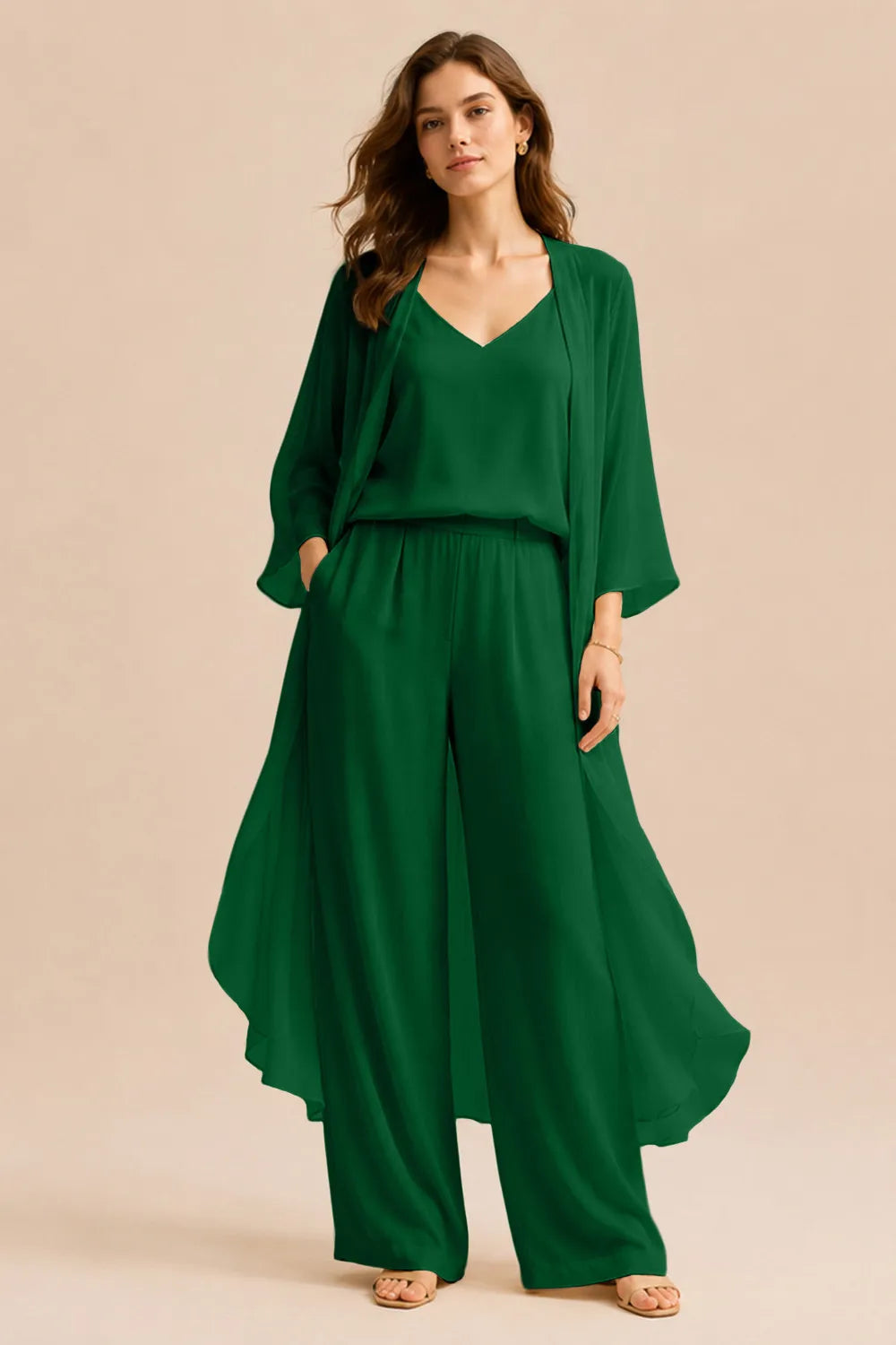 Refined Camisole and Chiffon Jacket Pant Set