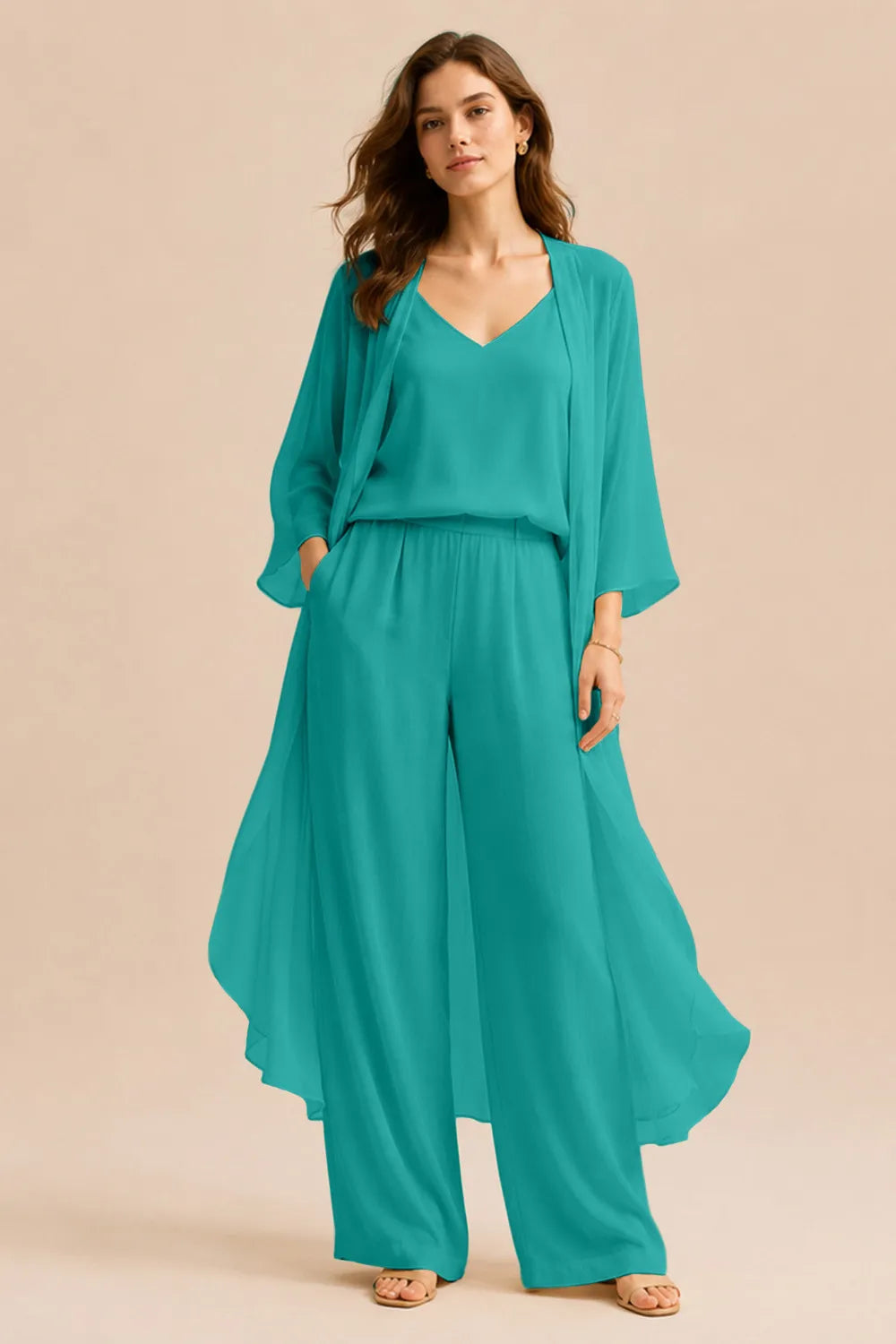 Refined Camisole and Chiffon Jacket Pant Set