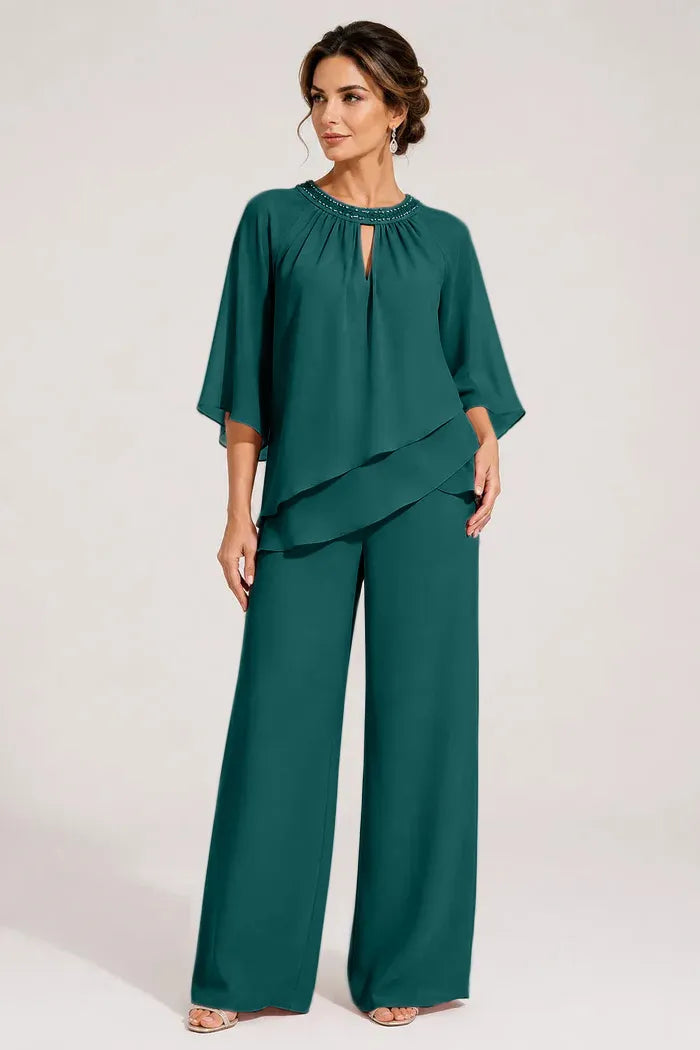Graceful Keyhole Neck Formal Pant Suit