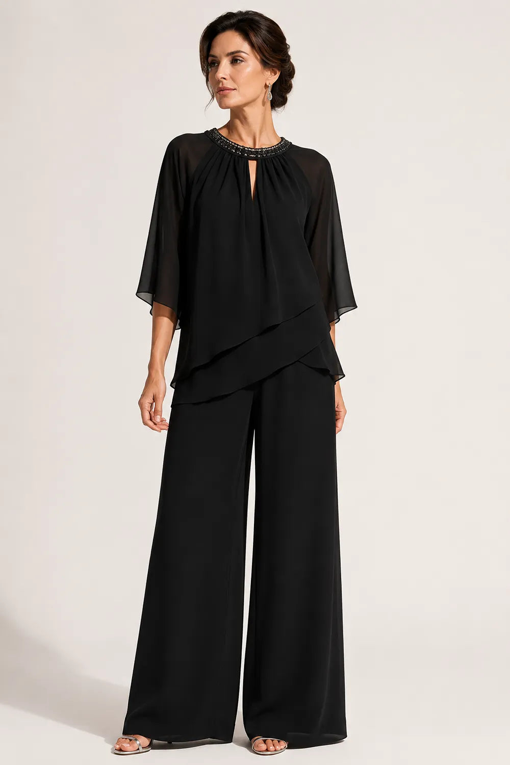 Graceful Keyhole Neck Formal Pant Suit