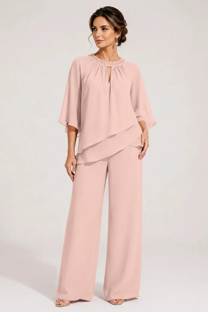 Graceful Keyhole Neck Formal Pant Suit