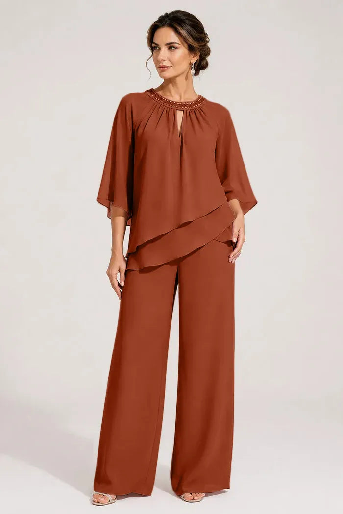 Graceful Keyhole Neck Formal Pant Suit
